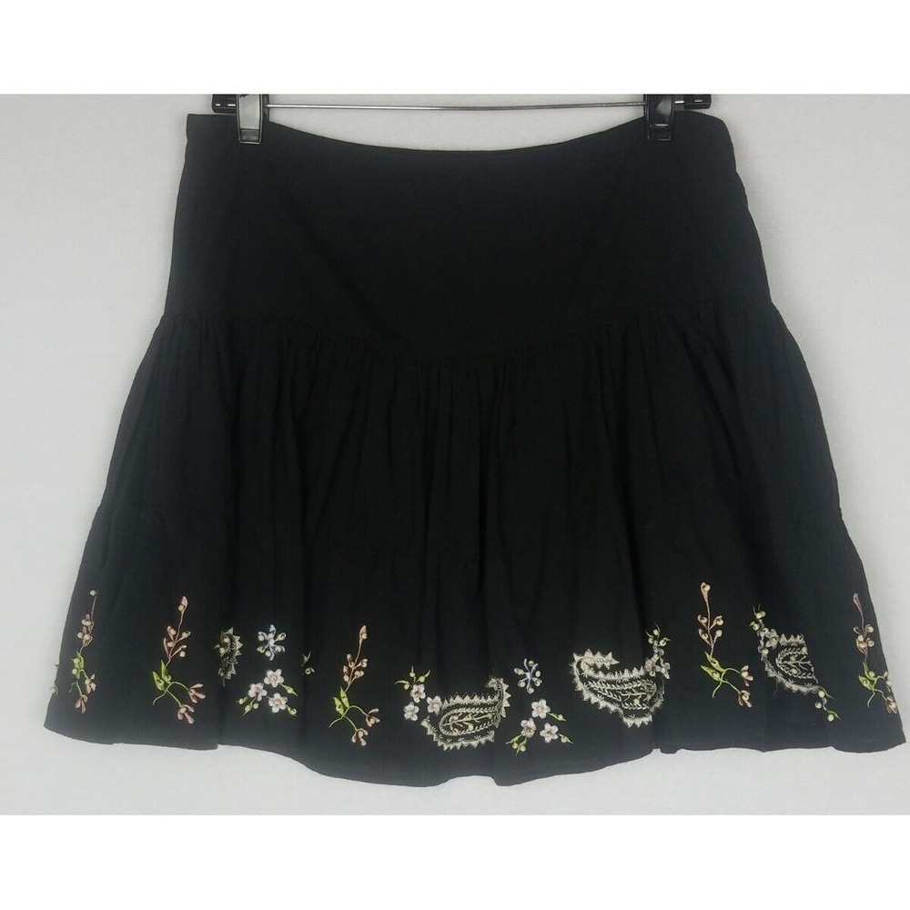 Guess Jeans Womens Skirt SZ 29 Black Mini Beaded Embroidered Flower Paisley‎